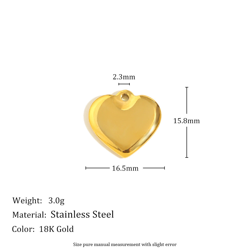 18K Gold Plated Stainless Steel Heart Pendant with Floral Rhinestone Charm Bar for Women