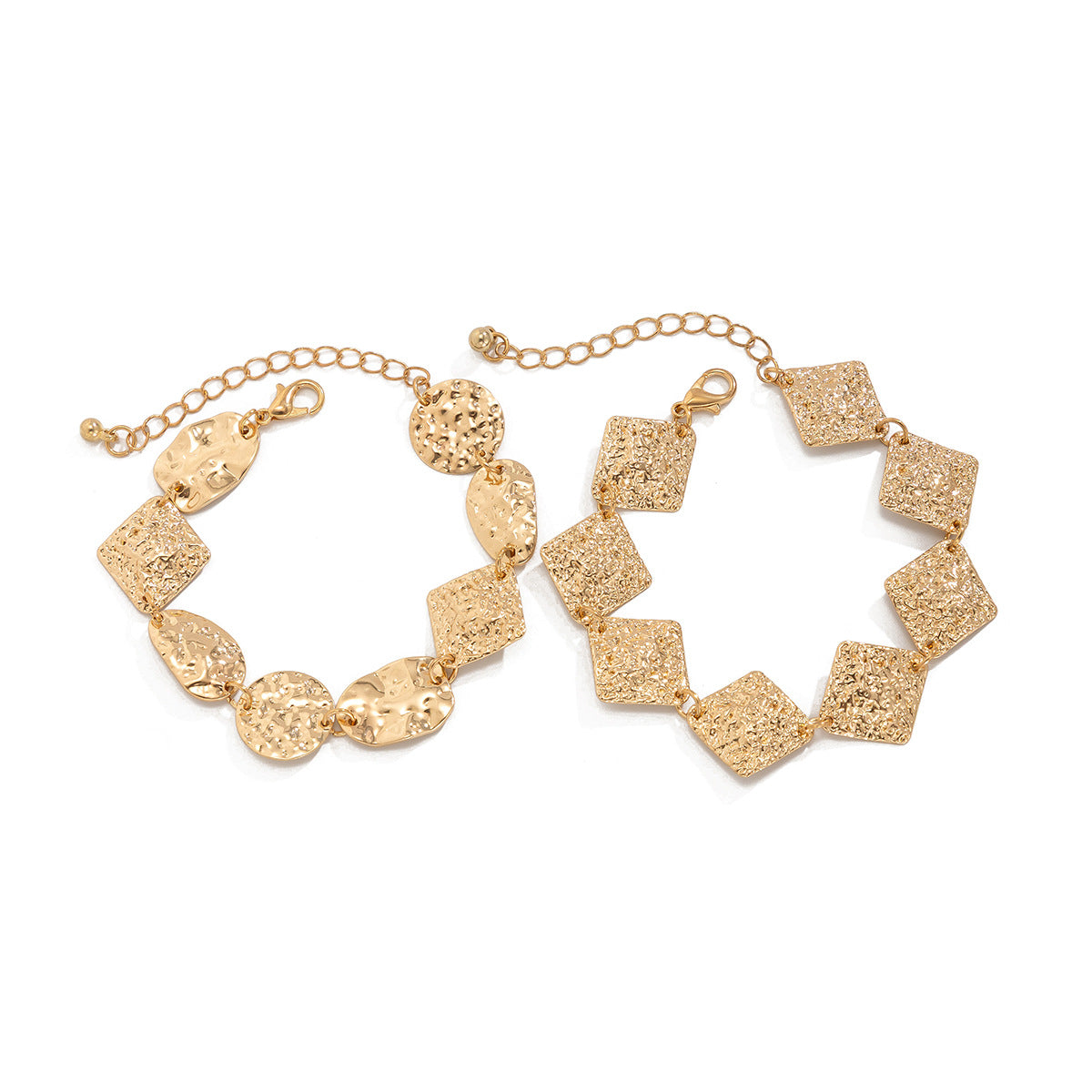 Bracciale a maglie geometriche a rombo in metallo con finitura galvanica, stile vintage e texture martellata irregolare