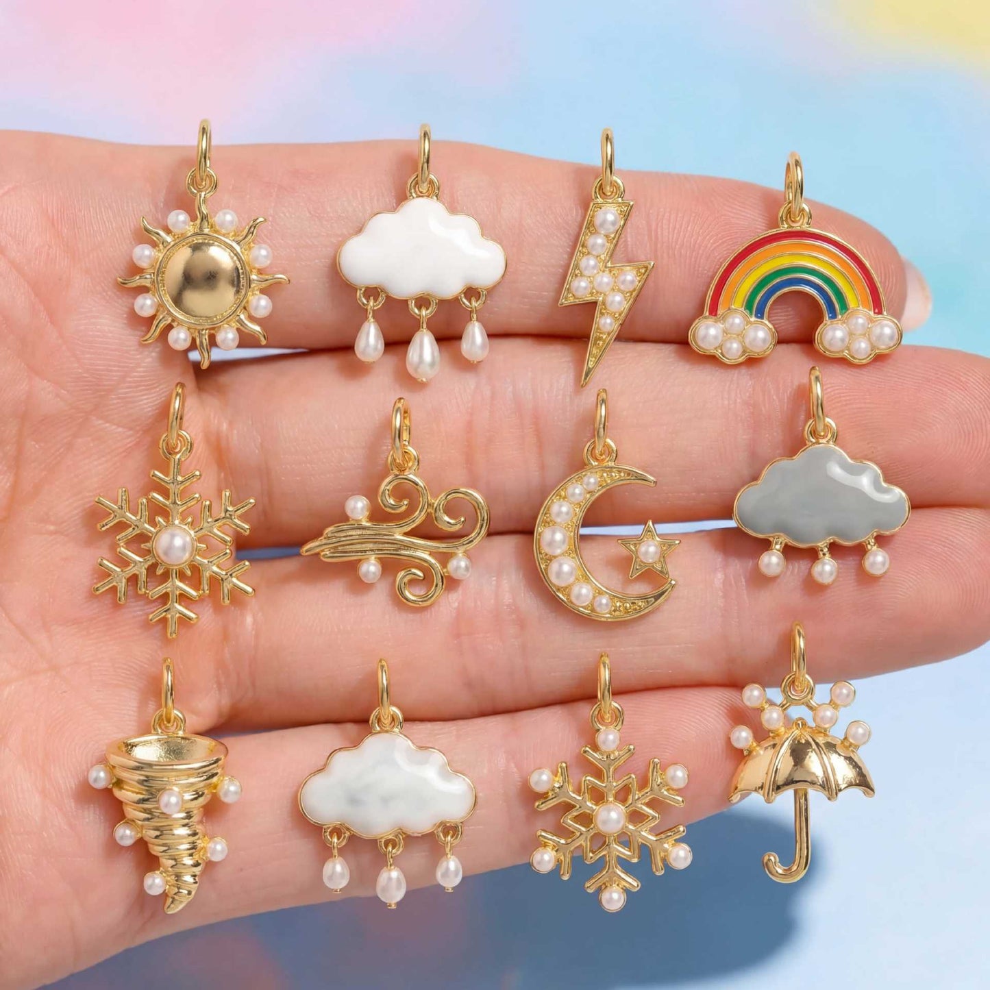 Vintage 18K Gold PVD Plated Stainless Steel Cloud Pendant Charm Bar