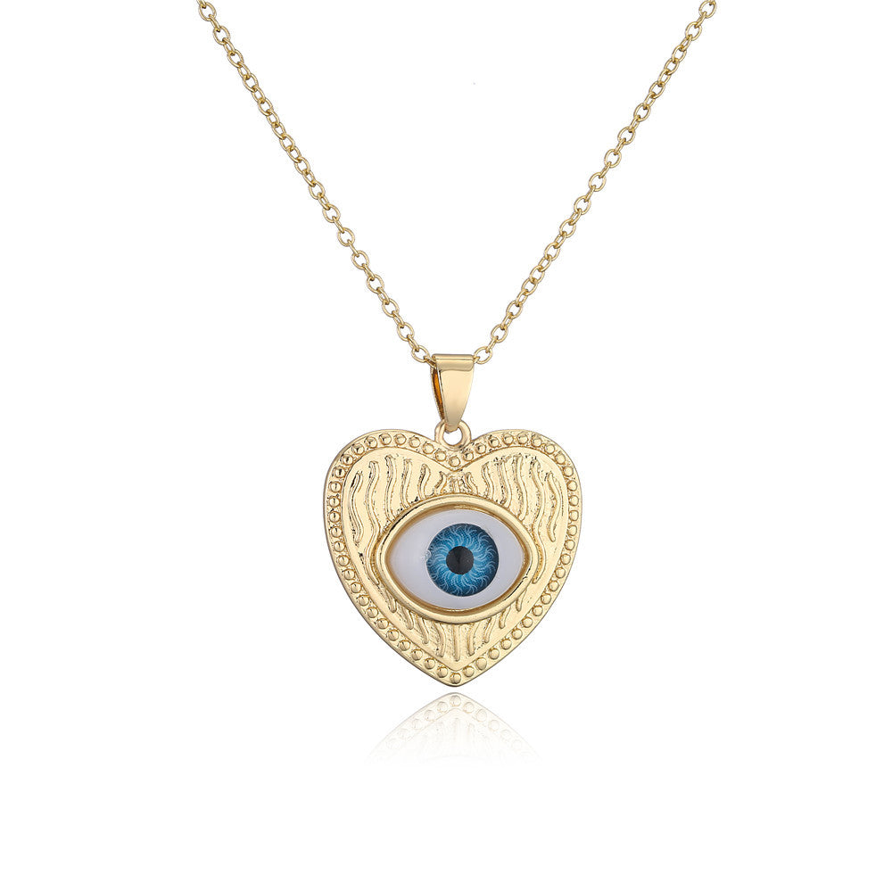Punk Hip-hop Streetwear 18K Gold Plated Geometric Inlay Cubic Zirconia Eye Pendant Necklace with Cable Chain
