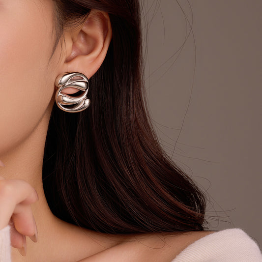 Elegantes pendientes irregulares de acero inoxidable con forma de lágrima y baño de oro de 18 quilates para mujer