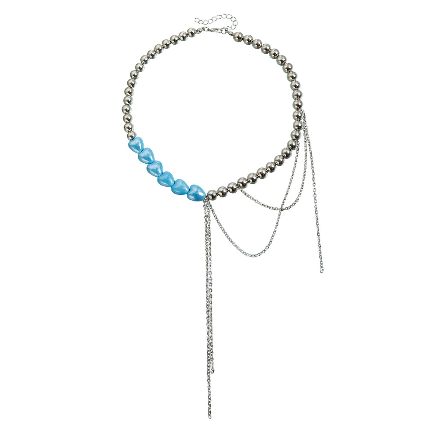 Fashion Geometric Heart Alloy Plated Necklace with Blue Tassel and Beads for Women