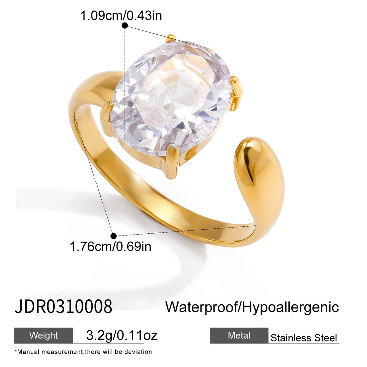 Anello Geometrico Minimalista in Acciaio Inox da Donna con Accenti in Zirconia, Placcato Oro PVD Sottovuoto, Ipoallergenico e Resistente allo Sbiadimento