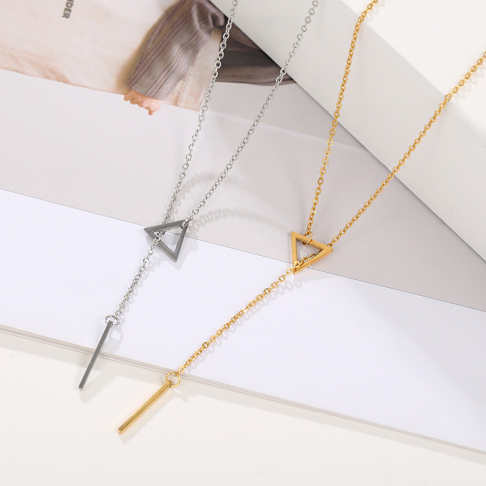 Casual Triangle Geometric Titanium Steel Plated Necklace with Alloy Pendant Cable Chain Unisex