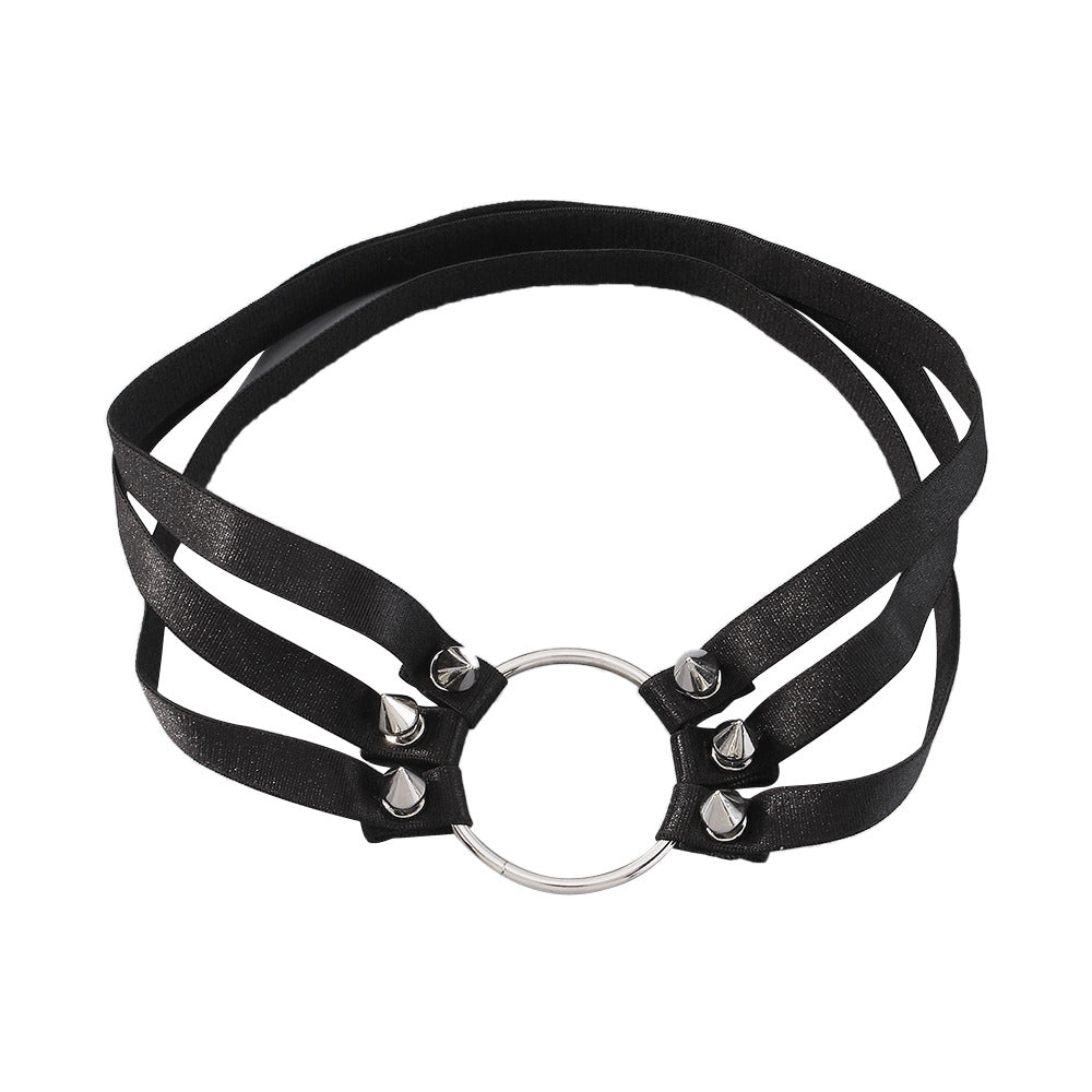 Cavigliera in Pelle Geometrica con Dettagli in Lega da Donna Accessorio Moda Gotico e Aggressivo per Discoteca