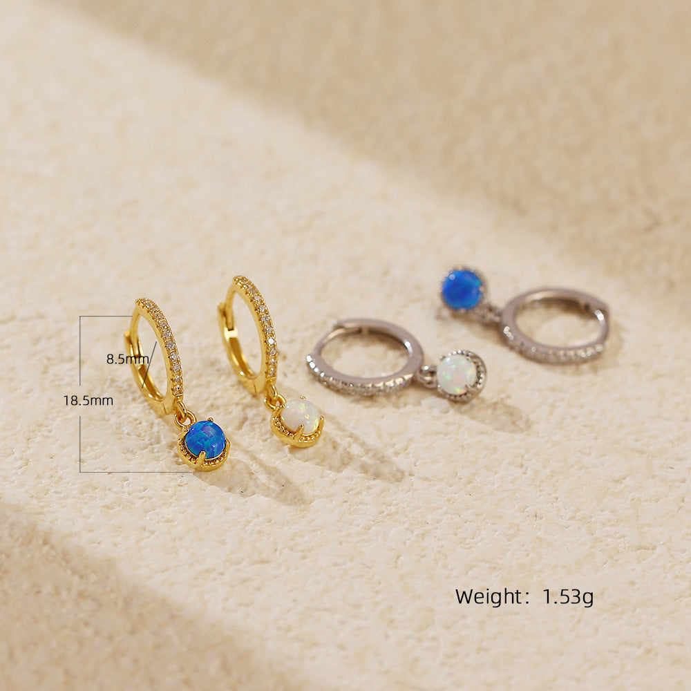 Luxury Elegant 925 Sterling Silver Plated Round Geometric Opal Hoop Earrings