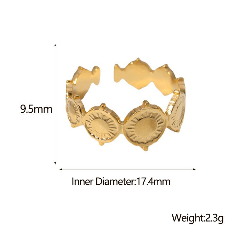 Anello Unisex Regolabile in Acciaio Inossidabile Placcato Oro 18K con Simbolo Solare Geometrico Vintage