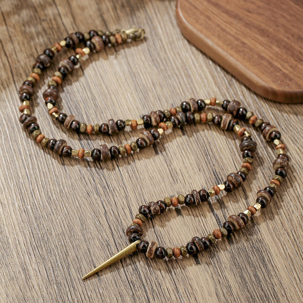 Hip-hop Geometric Round Agate Beaded Necklace with Cubic Zirconia Pendant for Unisex