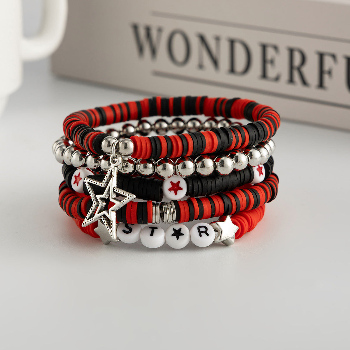 Color Block Letter Star Resin Stretch Bracelet for Women