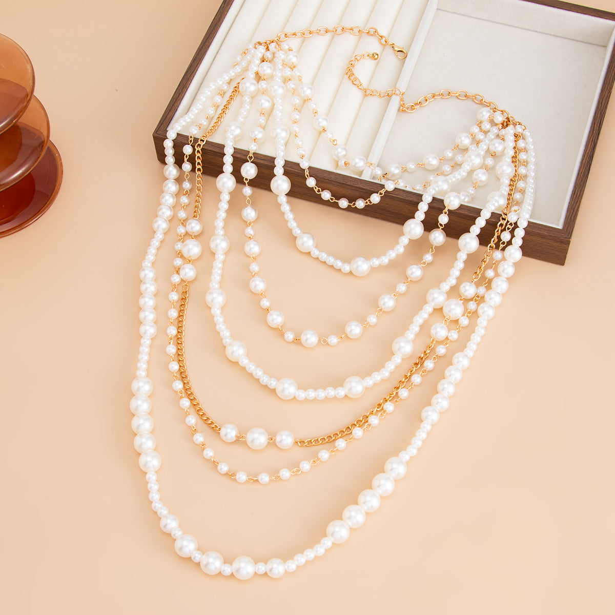 Luxury Elegant Geometric Round Faux Pearl Multi-layer Necklace Set for Women