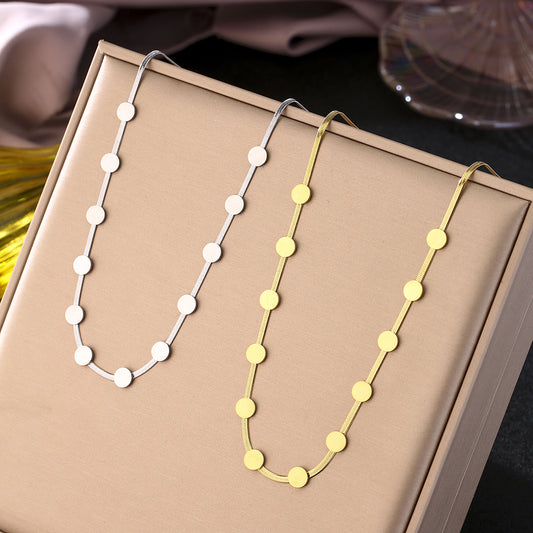 Fashionable Geometric Titanium Steel Snake Chain Necklace for Women with Electroplated Finish and Circular Pendant Design