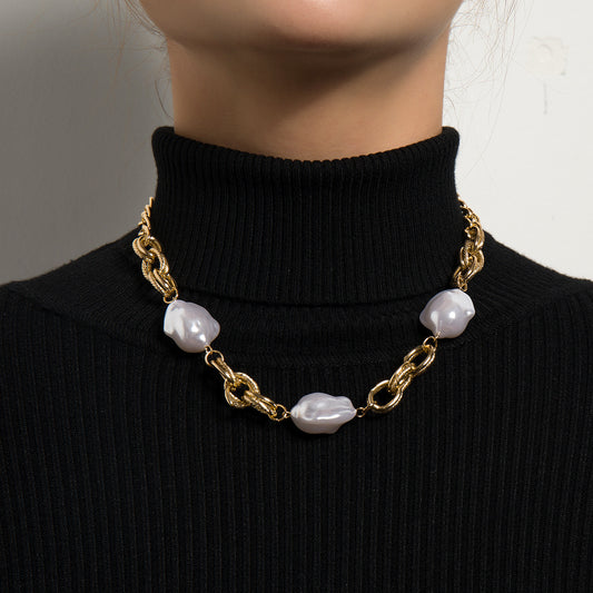 Collar con colgante de perlas geométricas, cadena regular bañada en aleación, gargantilla corta de moda para mujer, joyería de estilo dulce y fresco