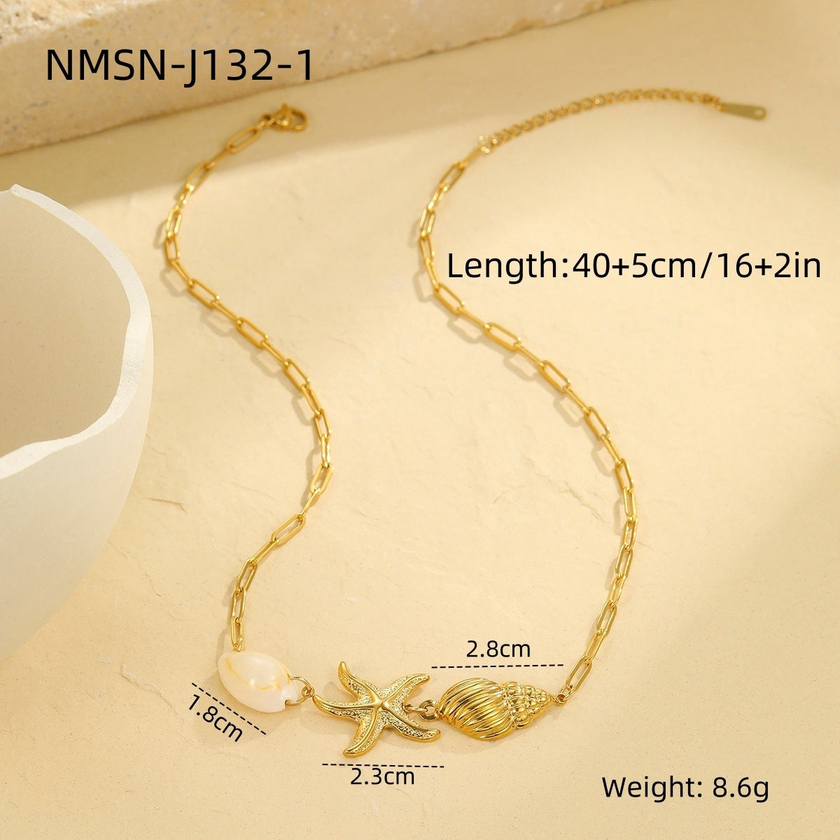 Collar con colgante de estrella de mar y conchas marinas de moda, de acero inoxidable, con diseño geométrico y acabado chapado, para mujer