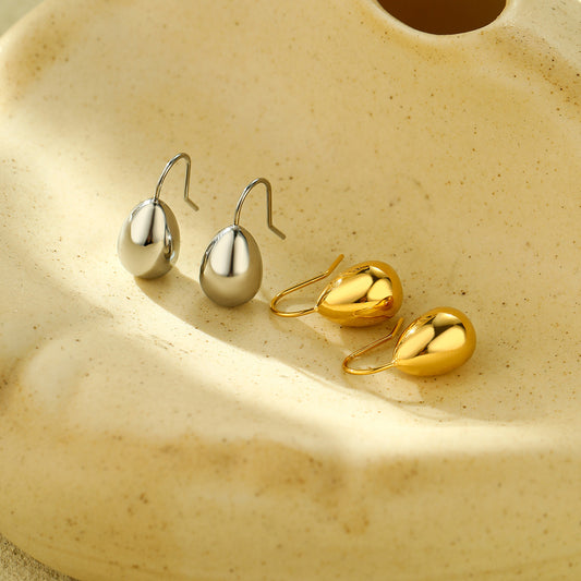 Fashionable Water-Drop-Shaped Titanium Steel Earrings with Plating Finish for Women, Lightweight Luxury-Style Ear Studs