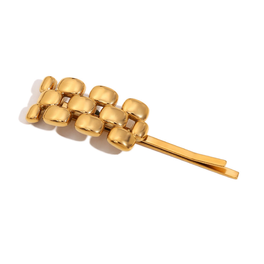 Fermaglio per capelli da donna minimalista geometrico in acciaio inossidabile placcato oro 18 carati con design a cinturino di orologio