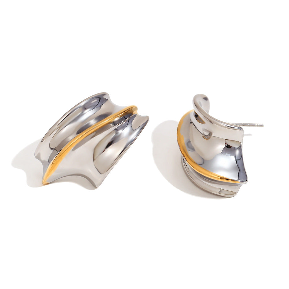 Fashionable OL-Style Geometric Helmet-Shaped Stainless Steel Earrings with 18K Gold Plating