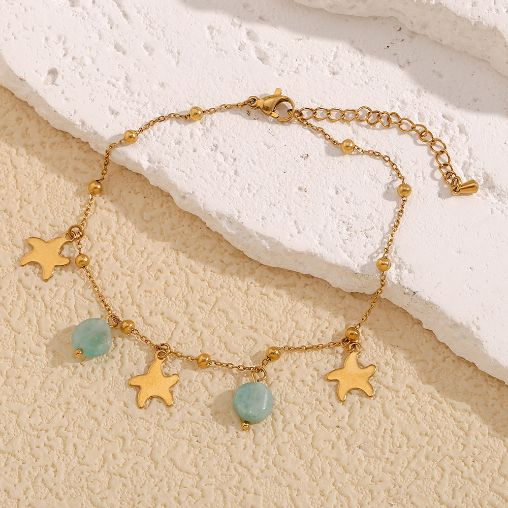 Cavigliera pendente minimalista acquamarina a forma di stella in acciaio inossidabile placcato oro 18 carati da donna