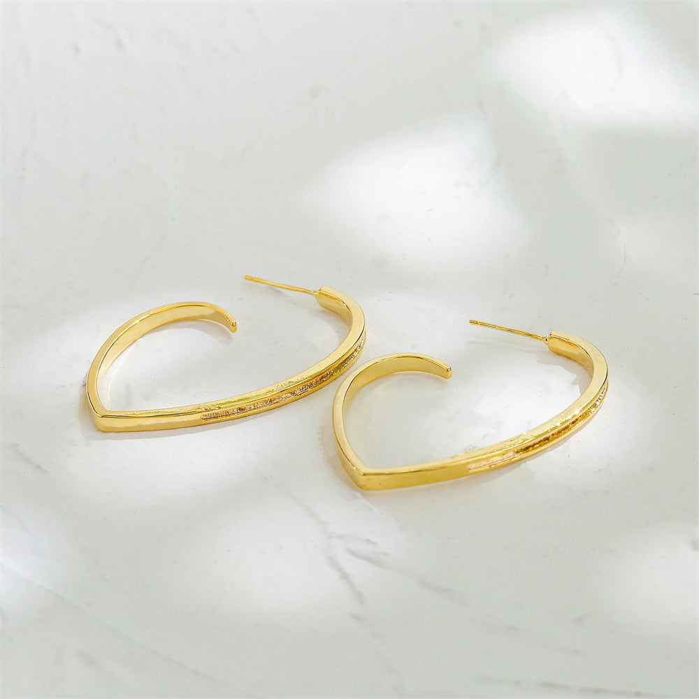 Orecchini a Cuore in Rame Placcati Oro 14K Stile Vintage con Perni in Argento Sterling 925