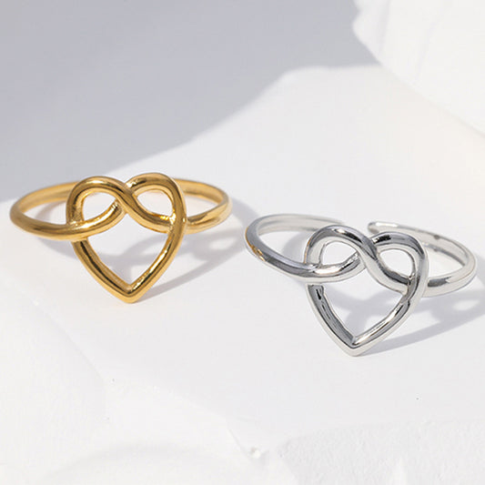 Sweet Minimalist Heart-Shaped Titanium Steel Open Ring for Women with Plated Finish