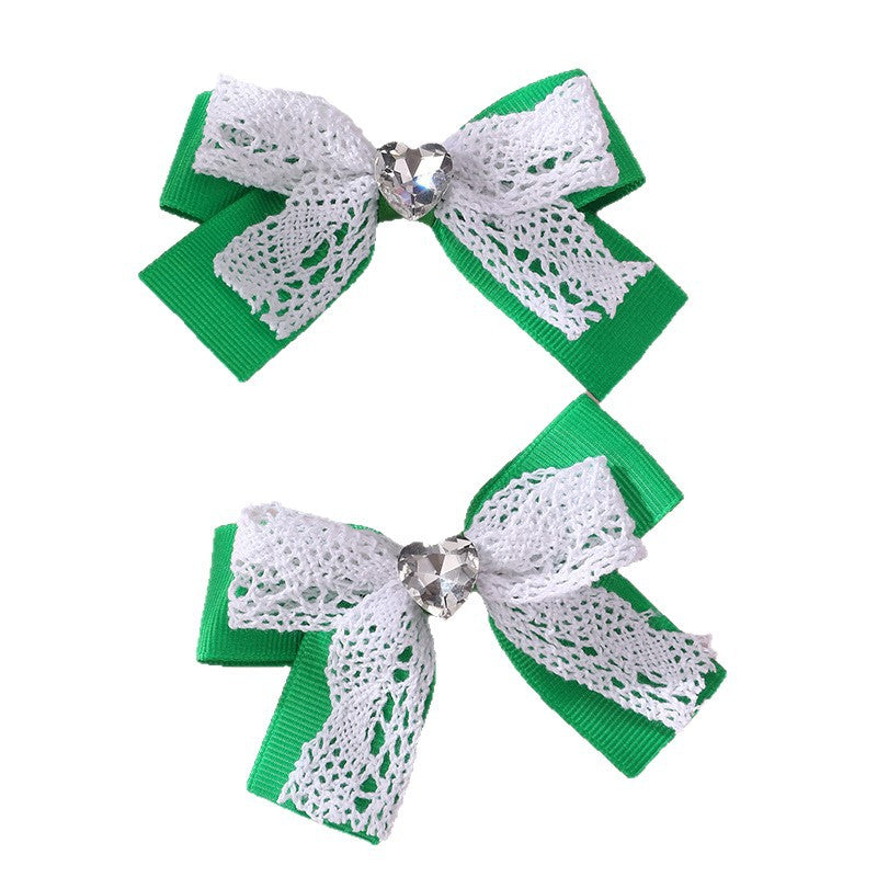 Sweet Cute Bow Hair Clip for Girls with Lace Ribbon and Ruffled Design, Plastic Resin Duckbill Hairpin in Princess Style