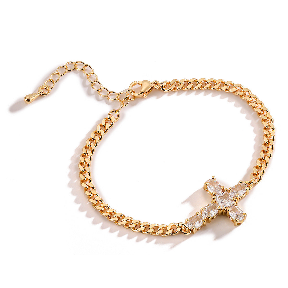 Bracciale minimalista da donna con ciondolo a croce in rame e zirconi micro-incastonati