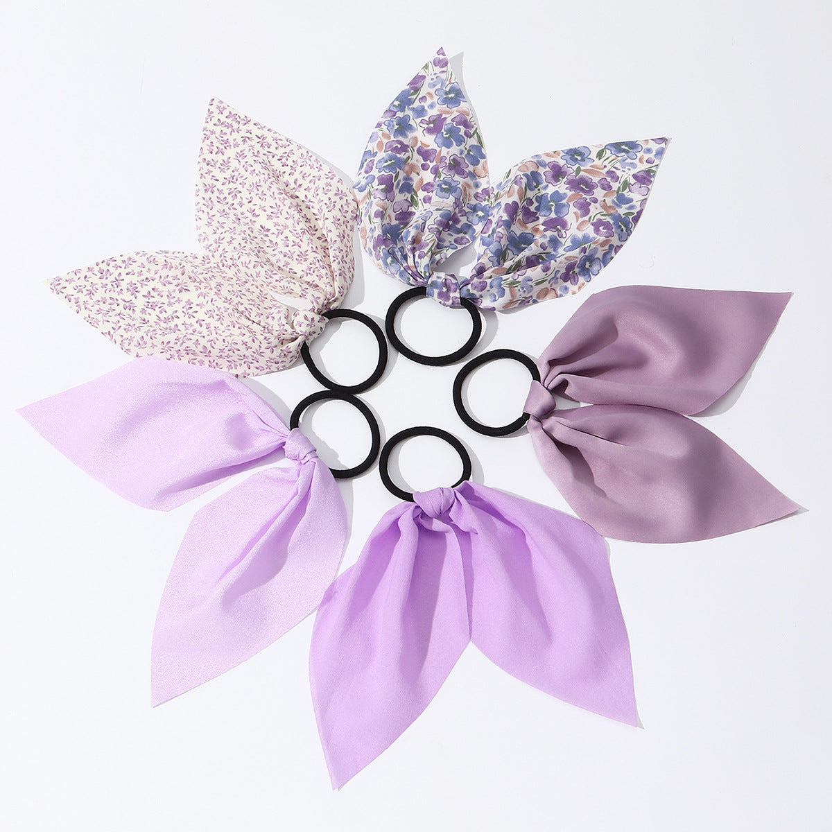 Set di elastici per capelli a fiocco azzurro pastello, fatti a mano per bambine, in tessuto con paillettes e motivo floreale