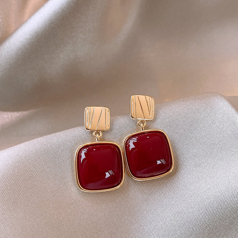 Elegant Geometric Earrings for Women with Enamel Finish in Copper and Stainless Steel Studs