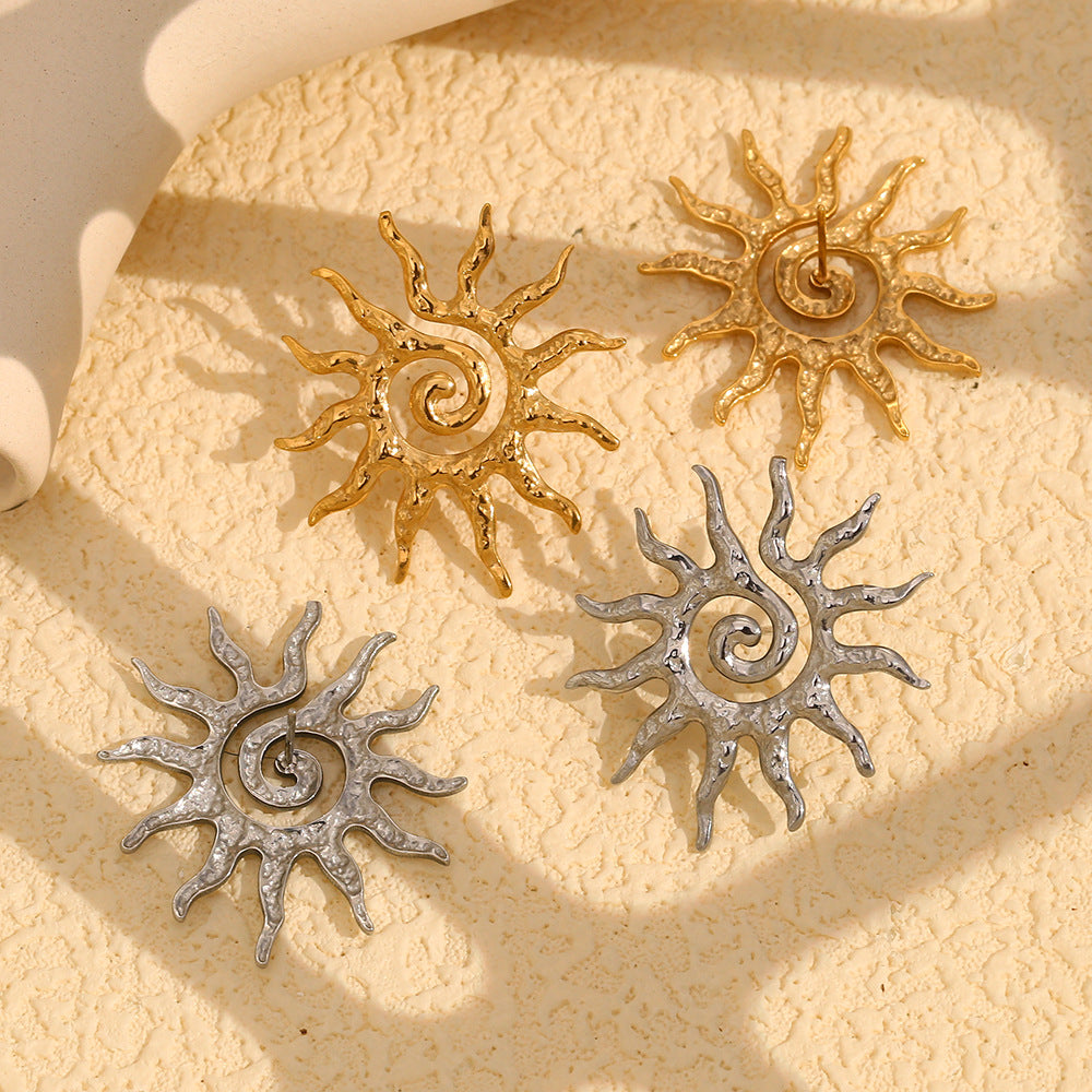 Pendientes Colgantes Geométricos de Sol de Moda en Acero Inoxidable con Baño de Oro de 18 quilates para Mujer