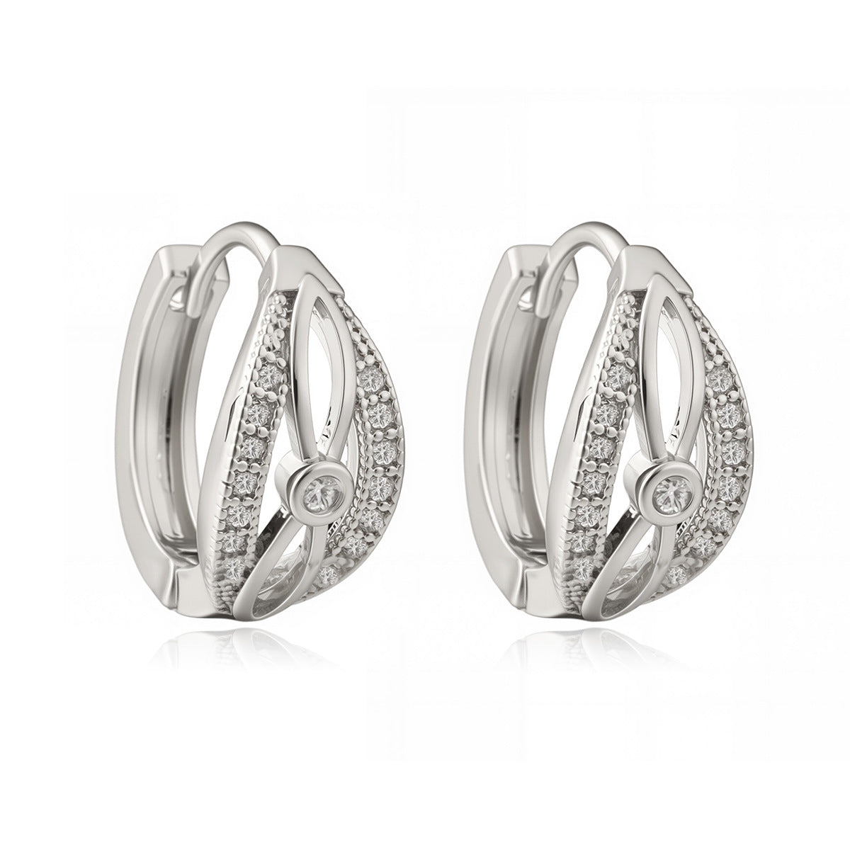 Geometric Hollow-Out Fashion Earrings for Women in Copper with Real Gold Plating and Zircon Inlay