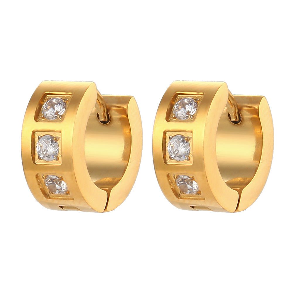 Minimalist Square Zirconia Earrings in Stainless Steel with 18K Gold Plating for Women