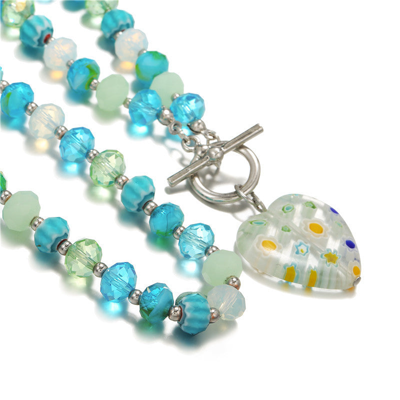 Bohemian Style Heart-Shaped Alloy Necklace Set with Beaded Design for Women