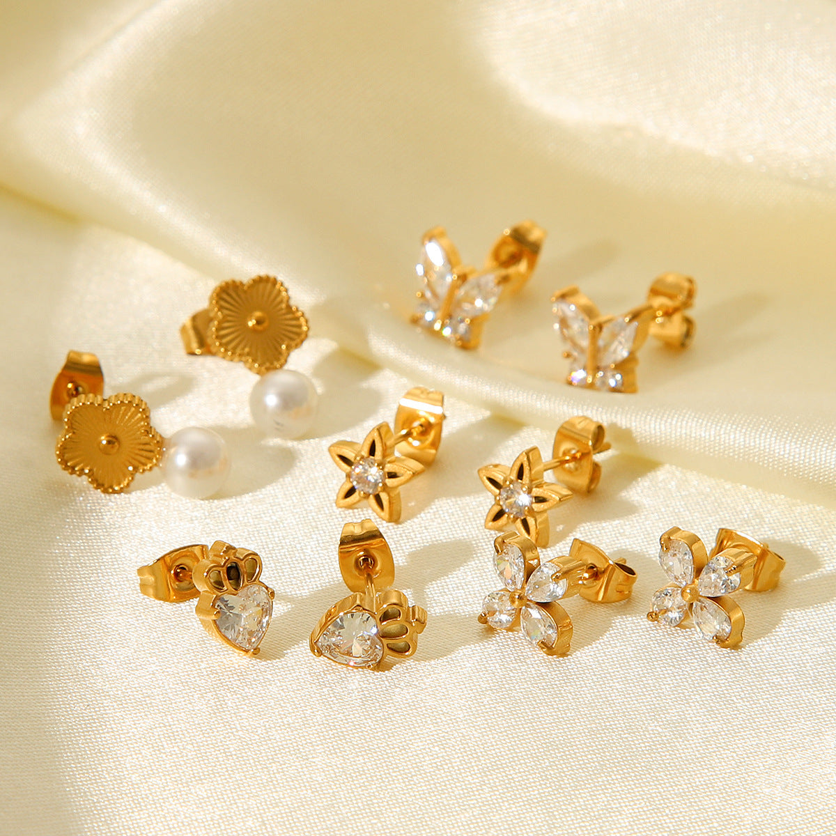 Minimalist Butterfly Star Pearl Earrings in Stainless Steel with Plated Finish