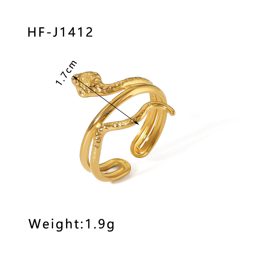 Minimalist Instagram Style Geometric Hollow Leaf and Floral Titanium Steel Ring with 18K Gold Plating for Women