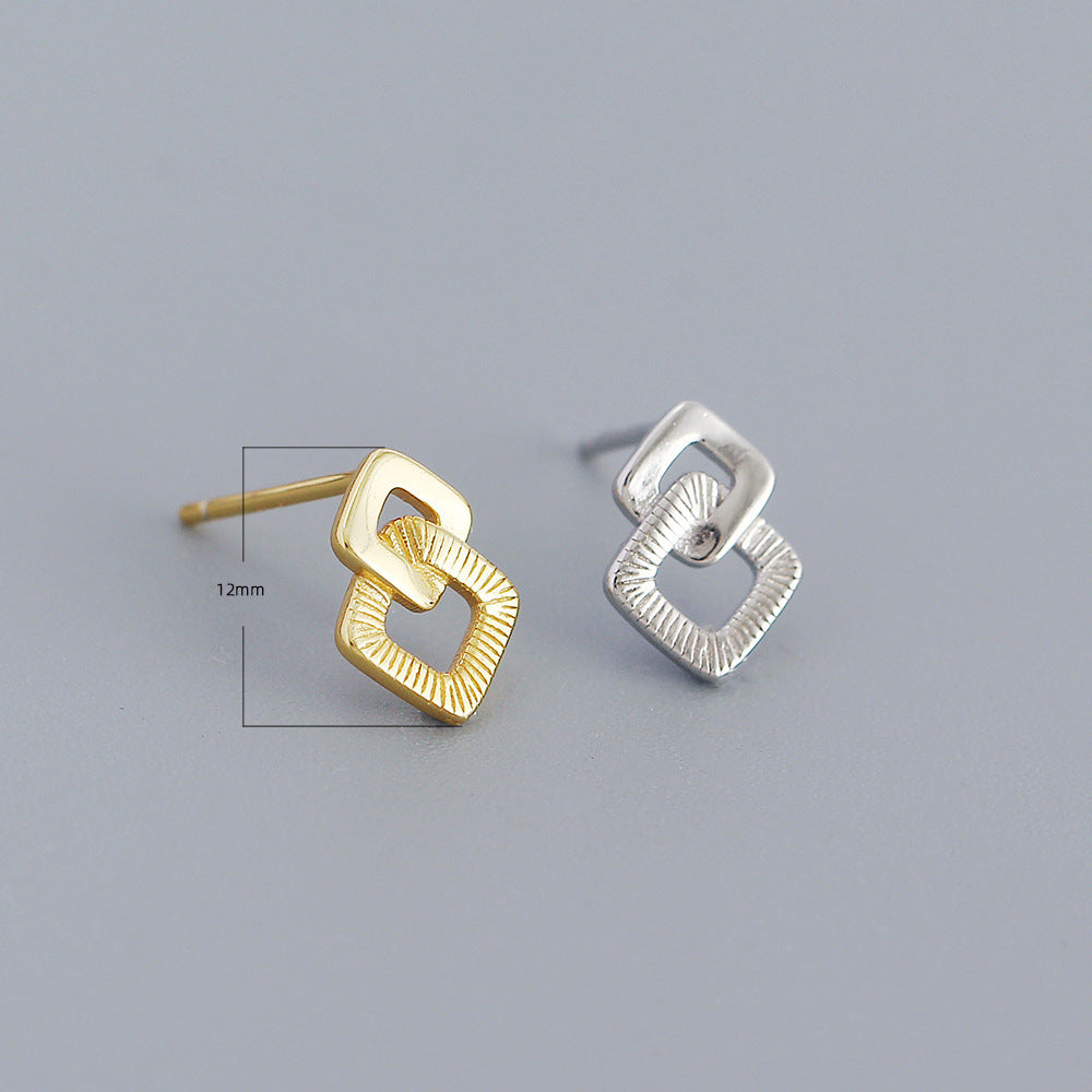 Minimalist Sweet 925 Sterling Silver Geometric Square Plated Earrings for Women