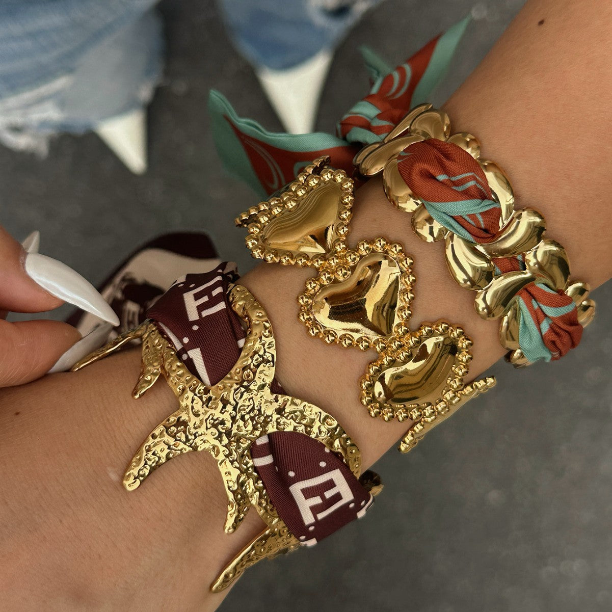 Fashion Stainless Steel Plated Starfish Heart Cuff Bracelet for Women