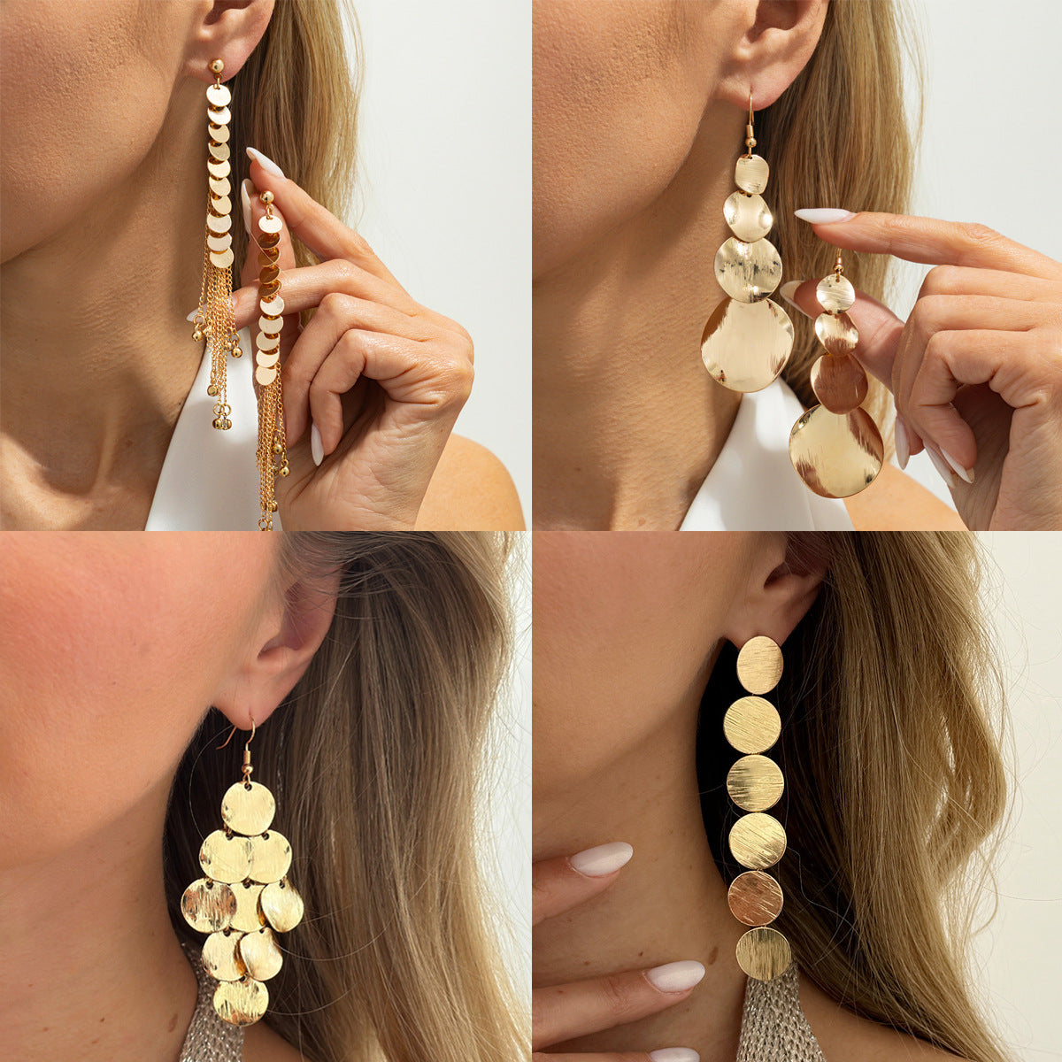 Exaggerated Geometric Round Plated Iron Drop Earrings with Tassel for Women