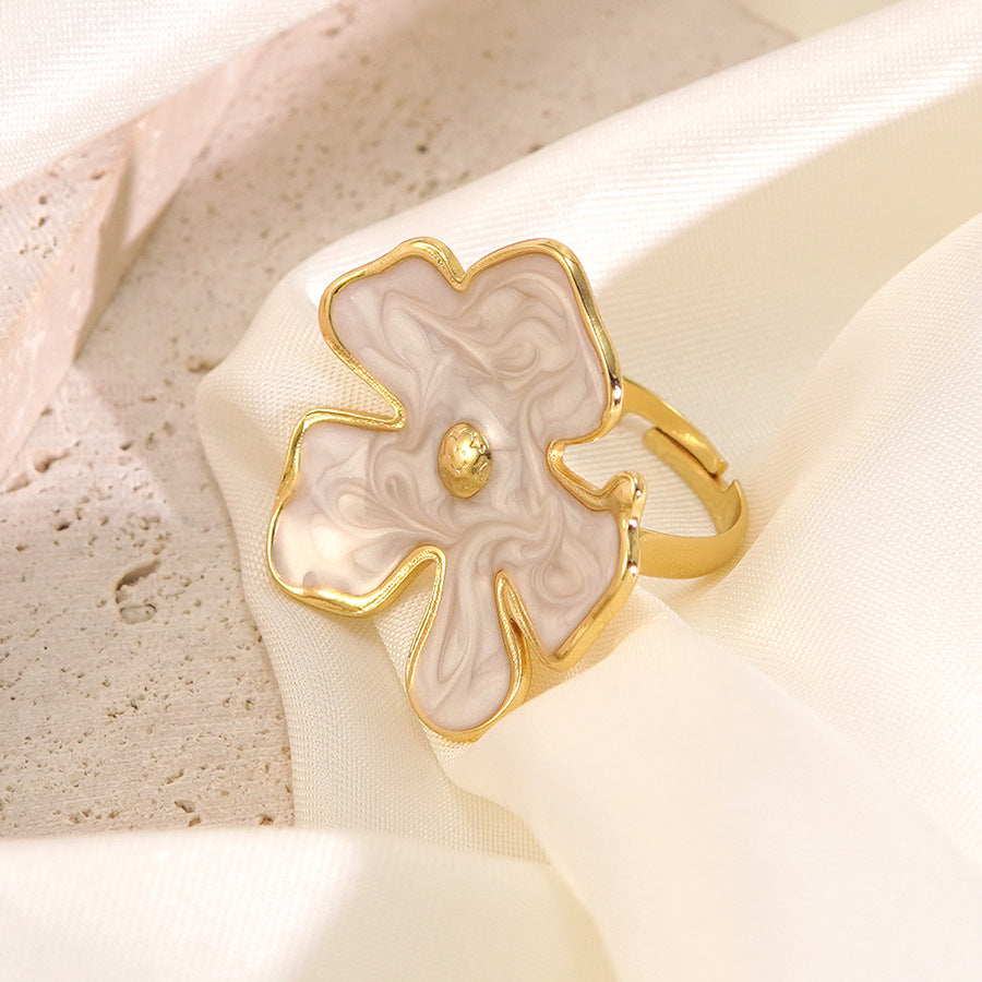 Anello in acciaio inossidabile da donna con motivo floreale e gocciolante