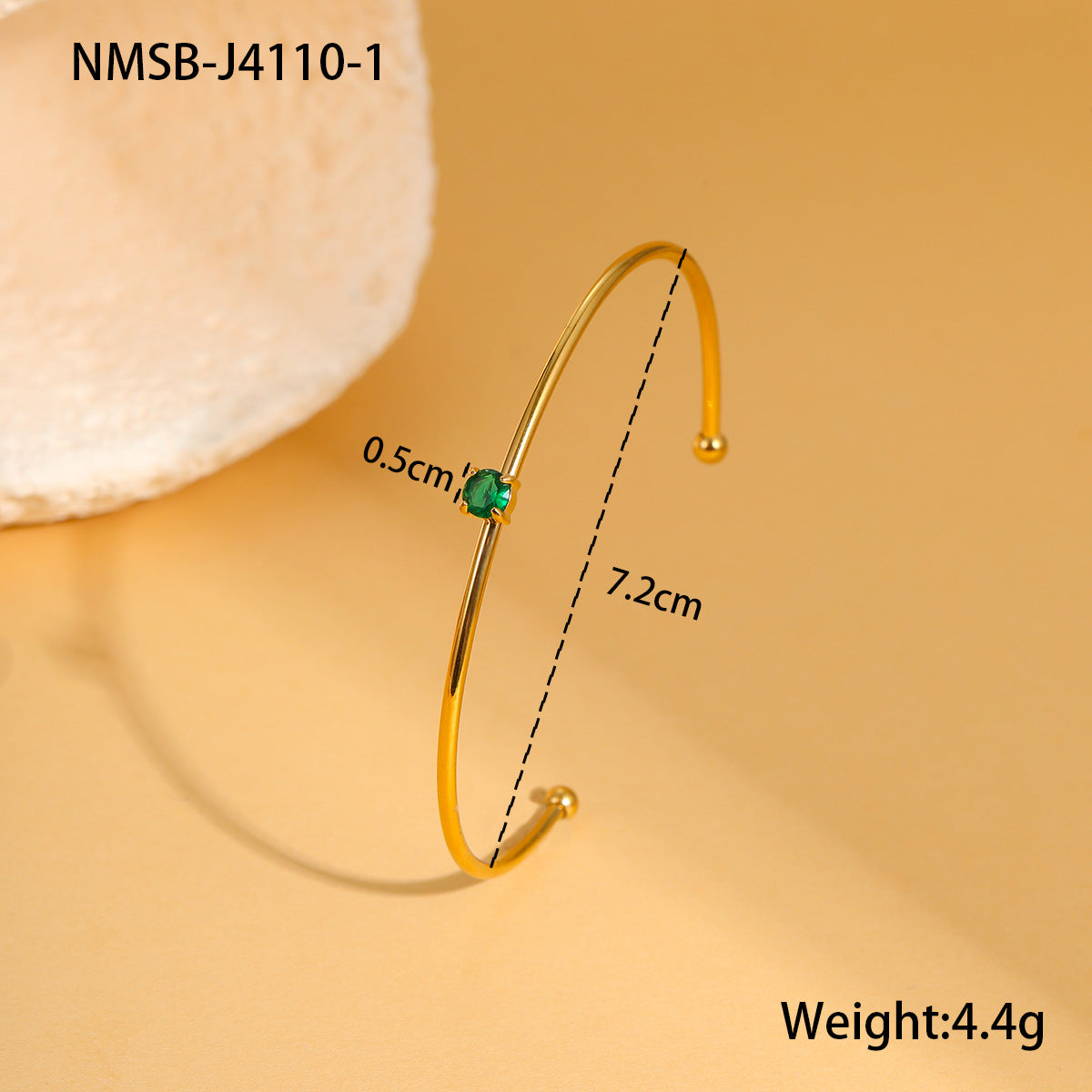 Bracciale minimalista geometrico in acciaio inossidabile con placcatura in oro e intarsio di zirconi colorati come pietra portafortuna