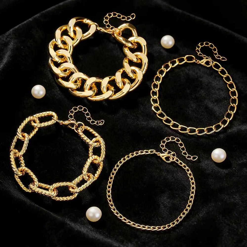 Multi-Layer Geometric Round Iron Plated Cuban Link Chain Bracelet Set