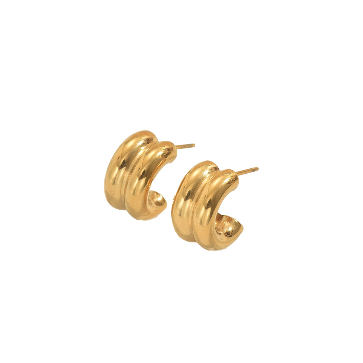 Pendientes de Tachuela Geométricos en Forma de C Minimalistas de Lujo para Mujer en Cobre Bañado con Acabado Pulido