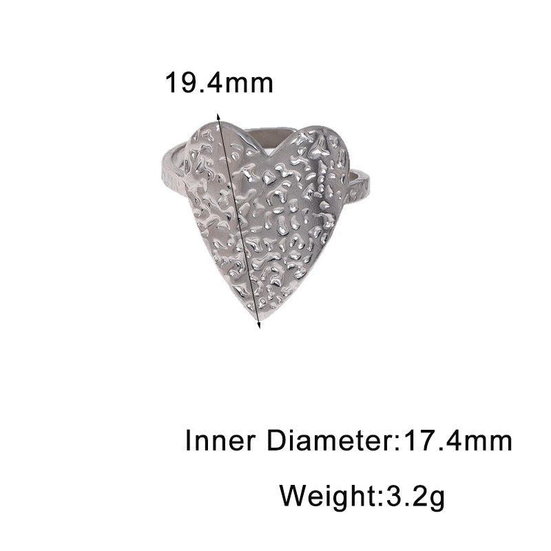 Sweet Hammered Heart Shaped Titanium Steel Ring Plated Finish