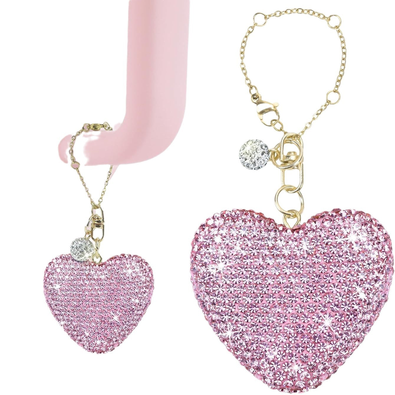 Rhinestone Inlaid Heart and Teardrop Ceramic Charm Bar with Stainless Steel Chain