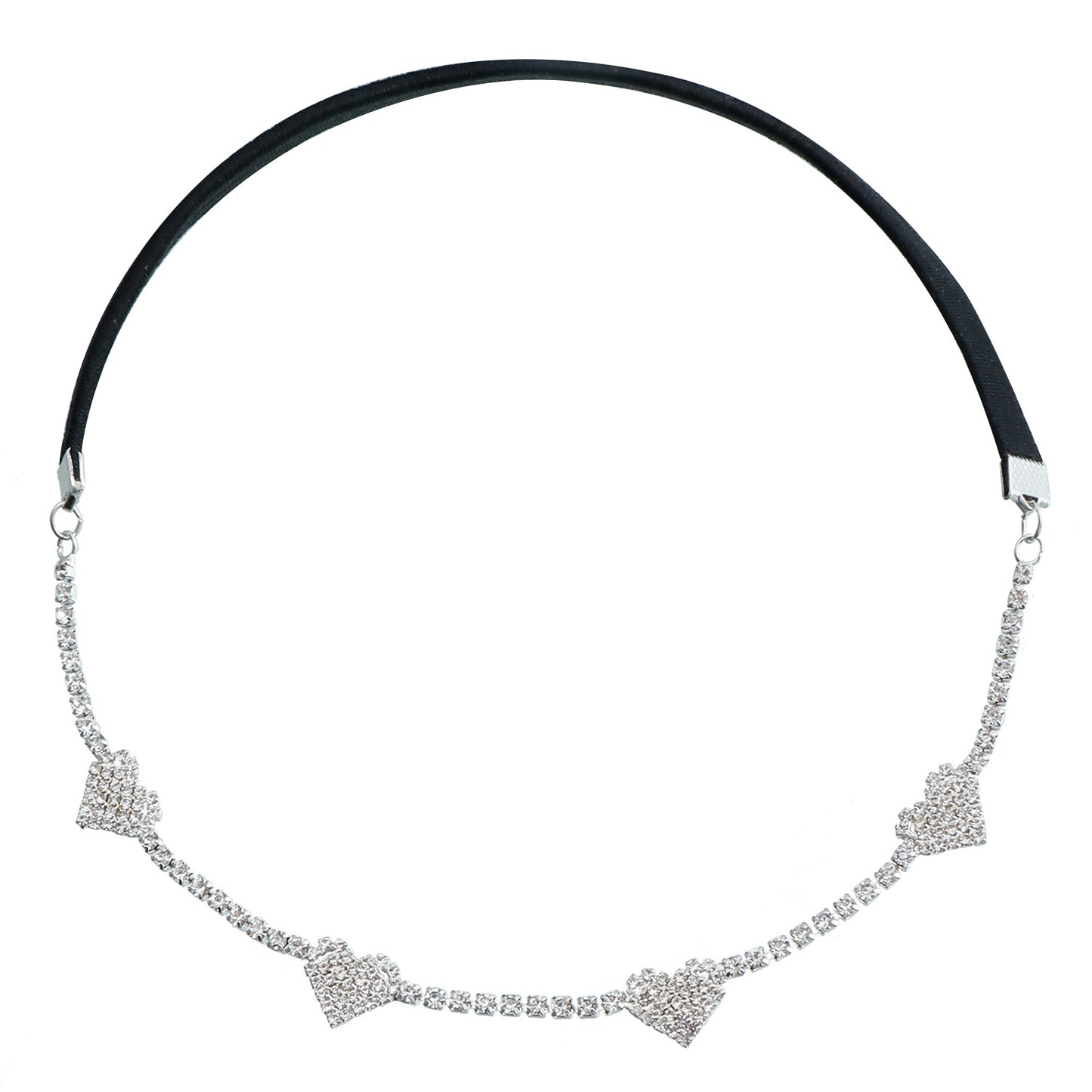 Elegante tobillera elástica negra con detalles de pedrería en forma de corazón para mujer, tobillera de aleación con diseño minimalista de lujo