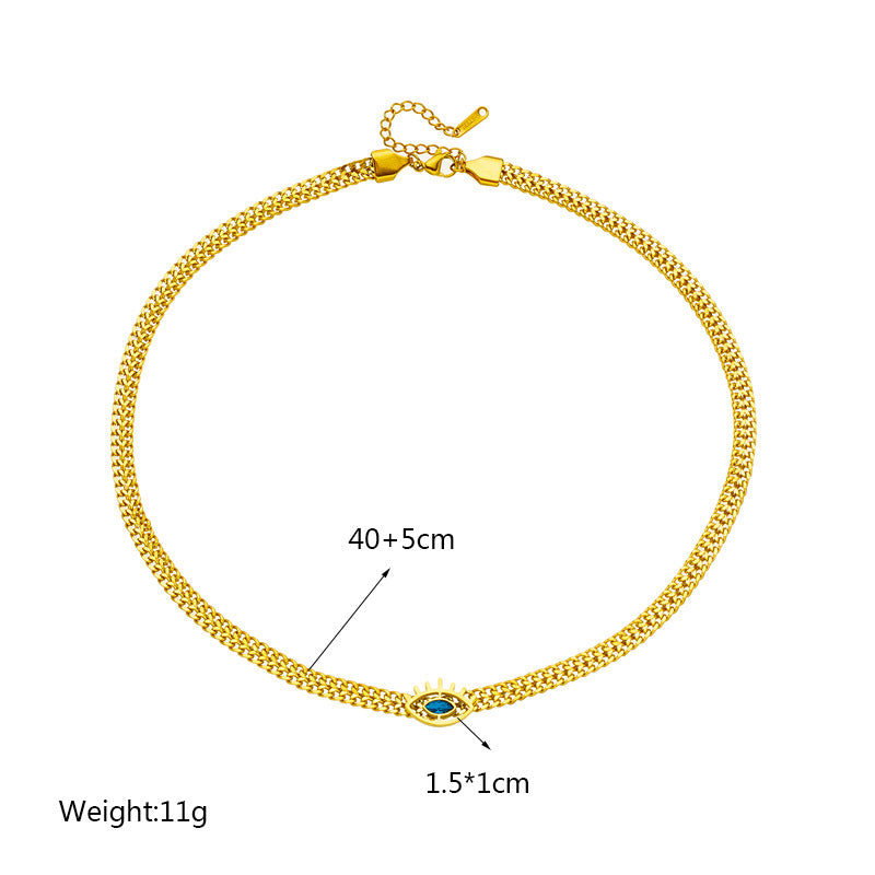 Minimalist Creative Hollow Blue Eye Titanium Steel Necklace with Geometric Design and Plated Finish