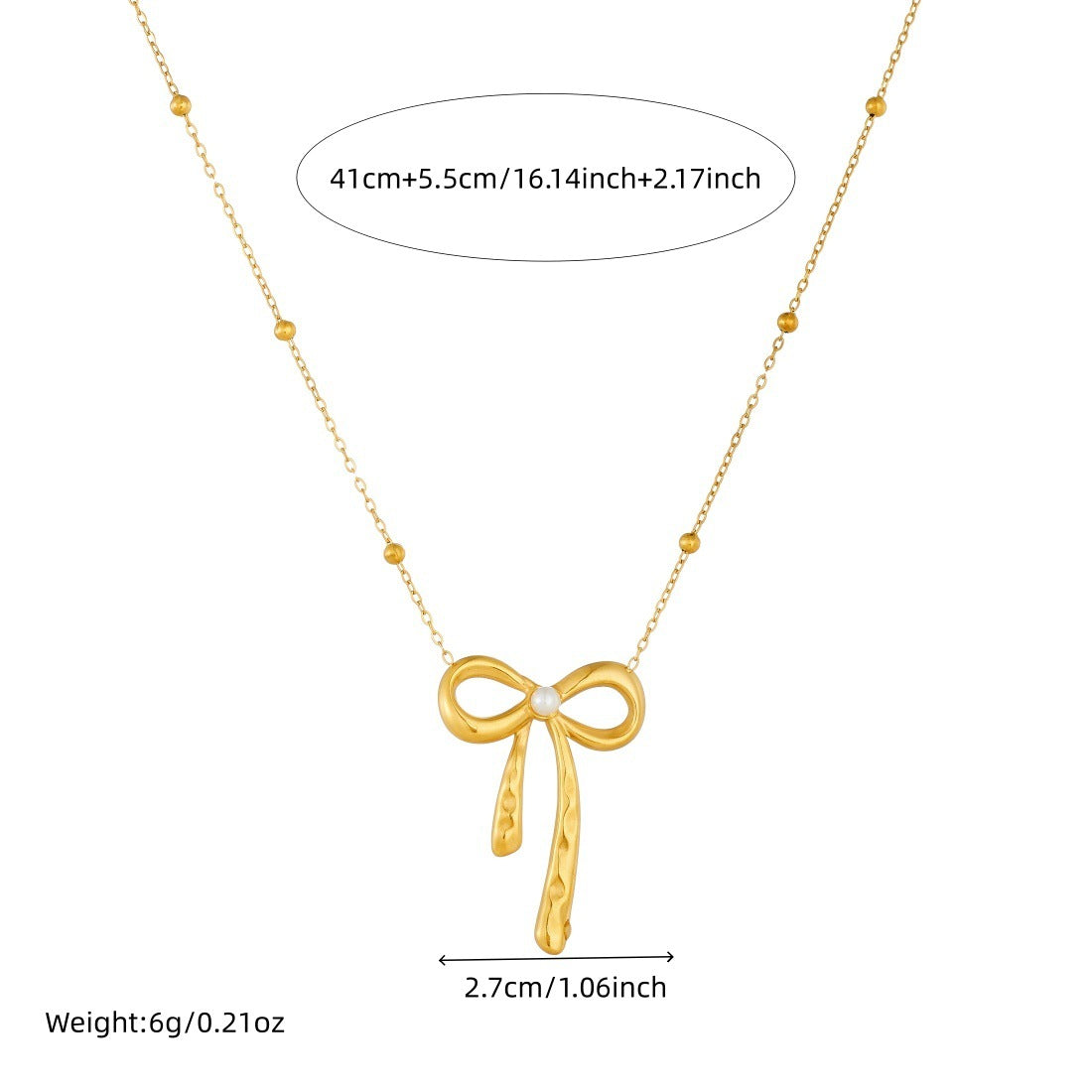 Irregular Bow Knot Heart Pendant Plated Stainless Steel Necklace with Chain Tassel for Women