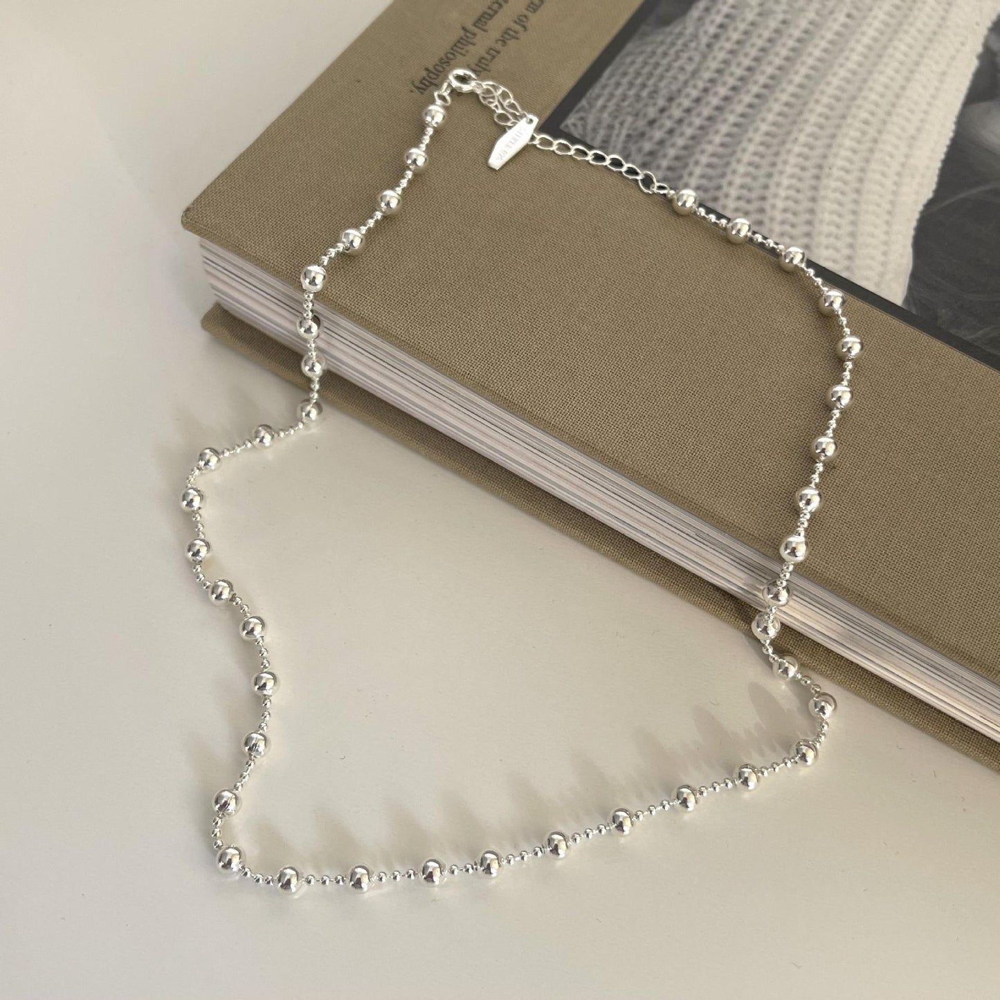 Minimalist Round Bead Necklace in 925 Sterling Silver with Gold Plating, Geometric and Doll-Inspired Pendant Design