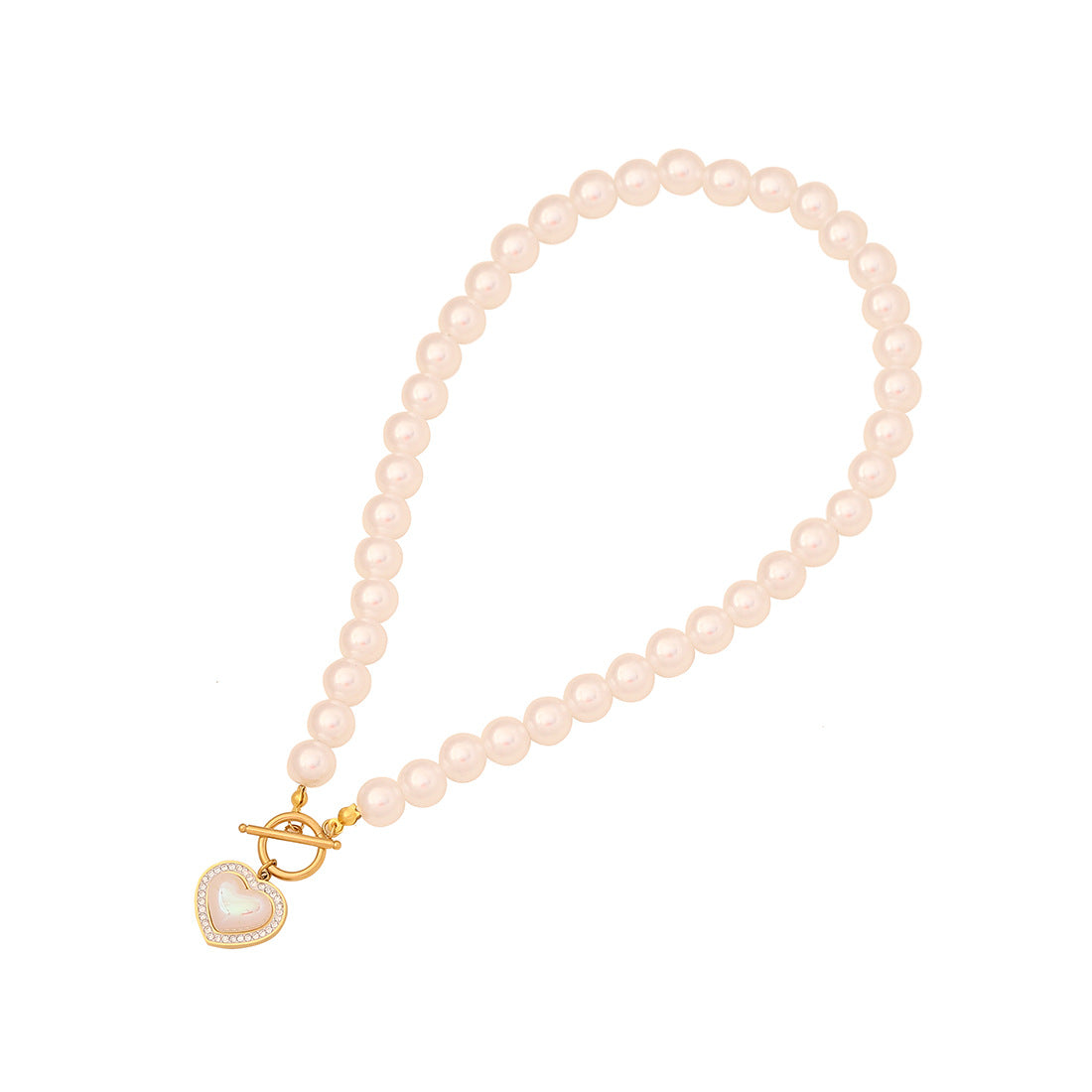 Collana alla moda in acciaio inossidabile a forma di cuore con perle simulate da donna