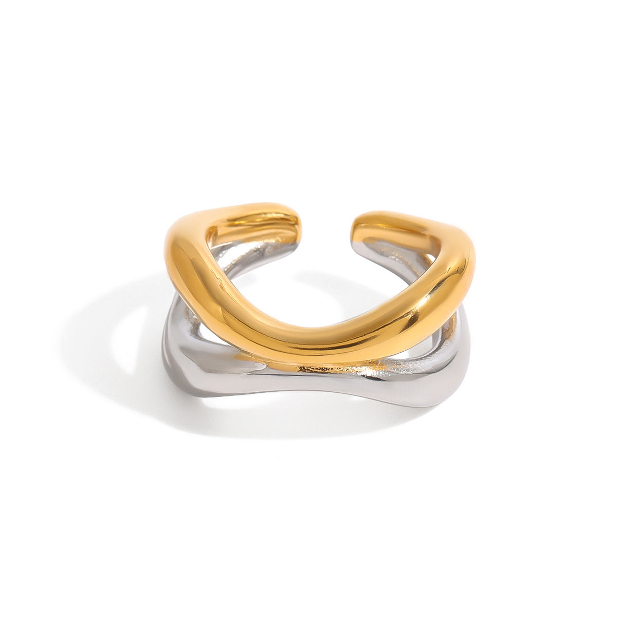 Anillo de Acero Inoxidable con Baño de Oro y Diseño Geométrico para Mujer