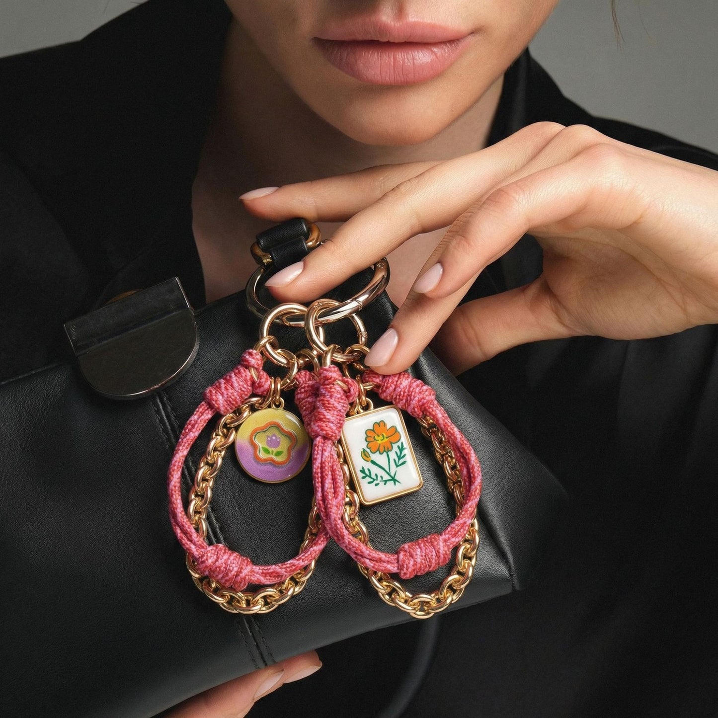 Sweet Floral Plated Alloy DIY Charm Bar Bag Pendant Keychain