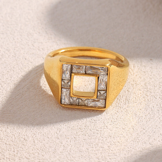 Geometric Stainless Steel Ring with 18K Gold Plating for Women, Fashionable and Versatile Everyday Jewelry